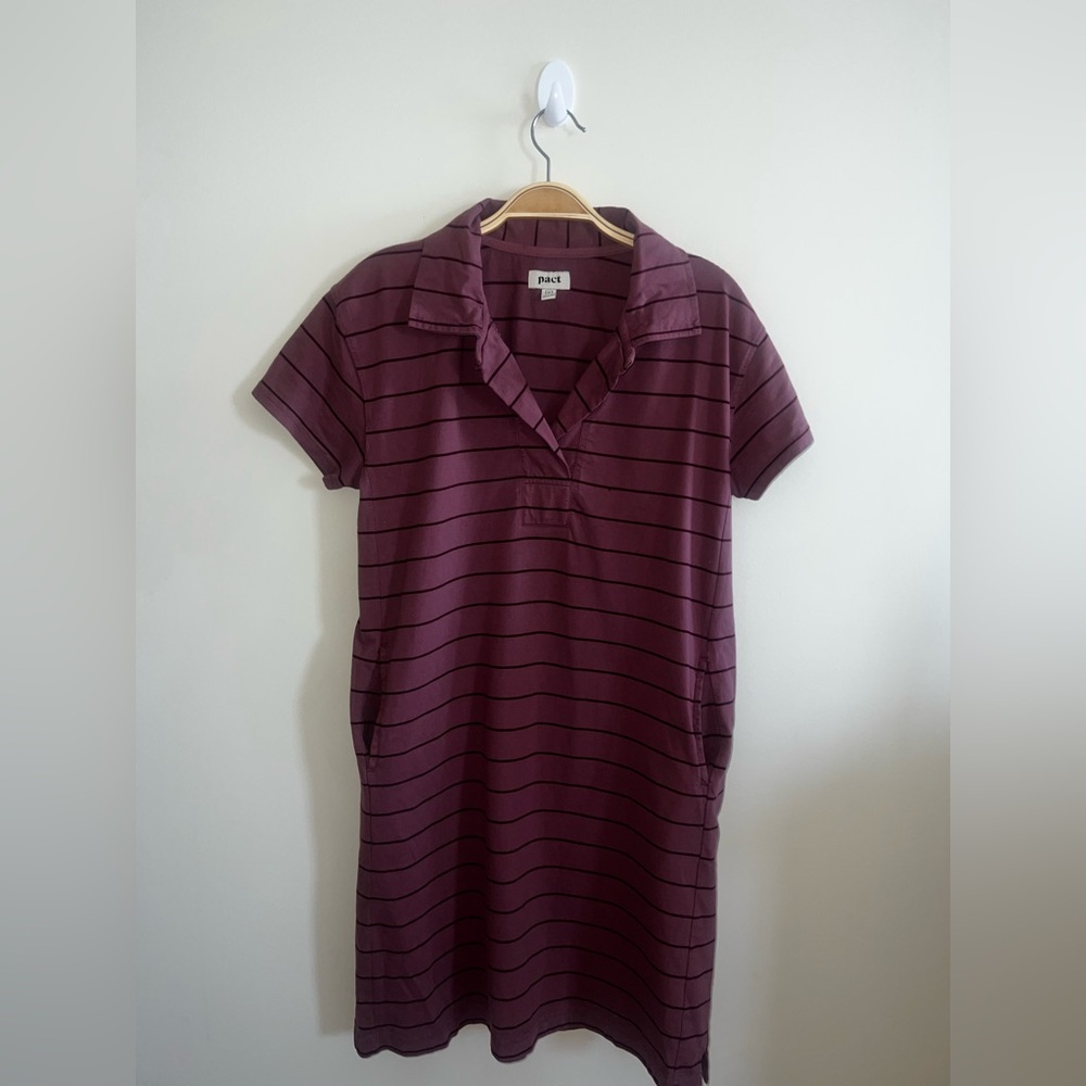 Pact Short-Sleeve Mini Dress in Burgundy with Black Stripes